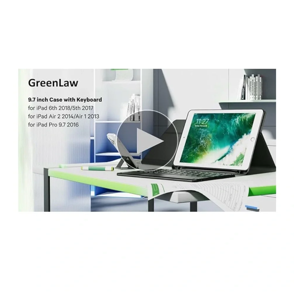 Black Tablet Keyboard Case 7 Color Mode Backlight for iPad 9.7”